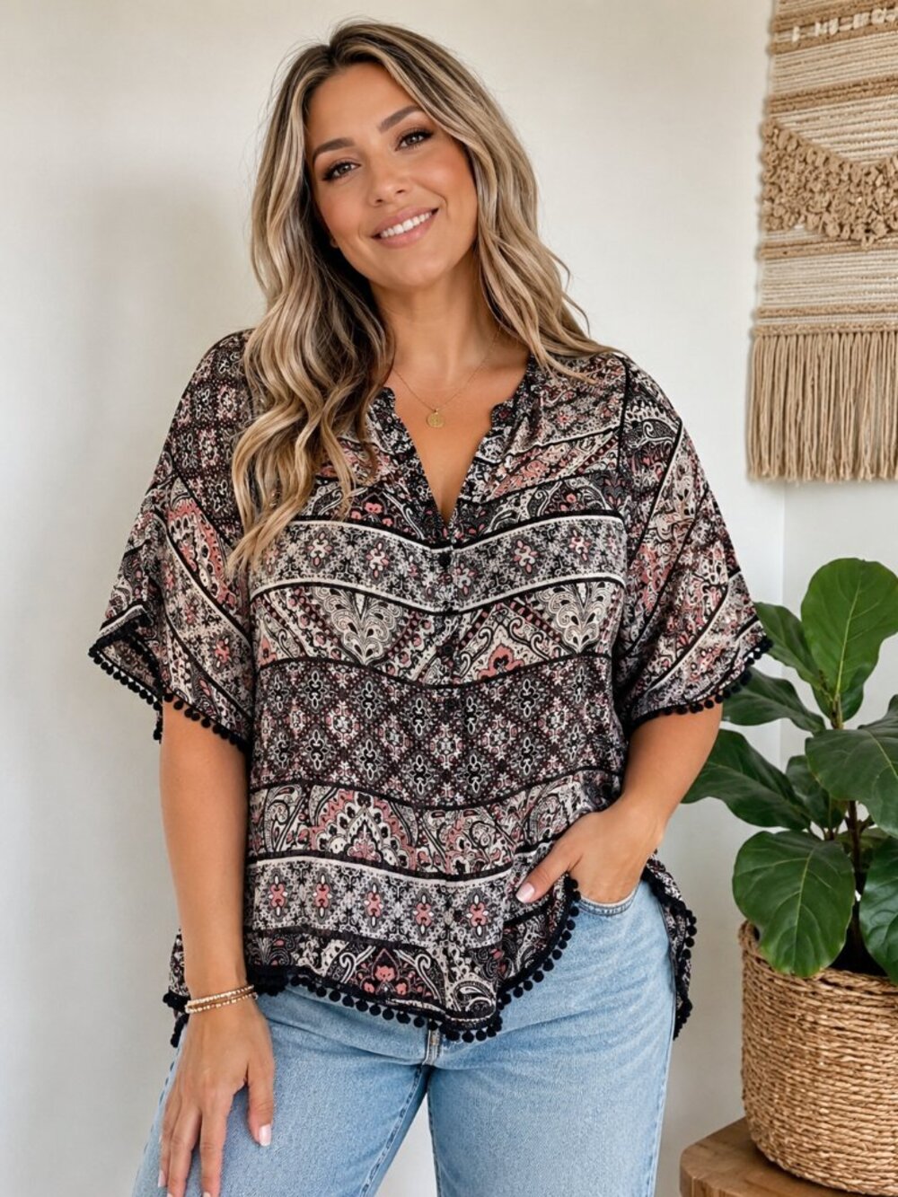 Mudd Boho Paisley Peasant Top Size XL Pink Black Sheer Festival Cottagecore